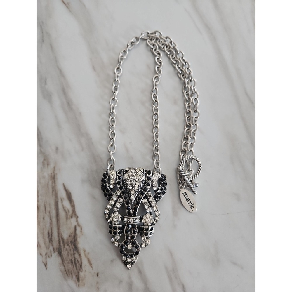 MARK Necklace Black And Clear Rhinestones On Silver Tone By Avon
